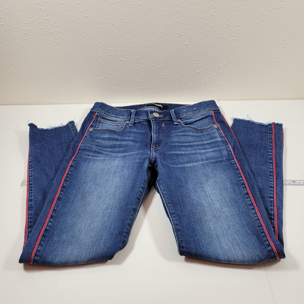 Express Women's Jeans Ankle Legging Mid Rise Raw Hem Size 6R Blue